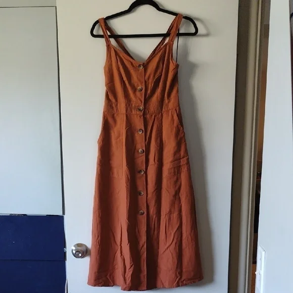 a.n.a Orange Tiered Midi Sundress with Spaghetti Straps - Picture 1 of 9